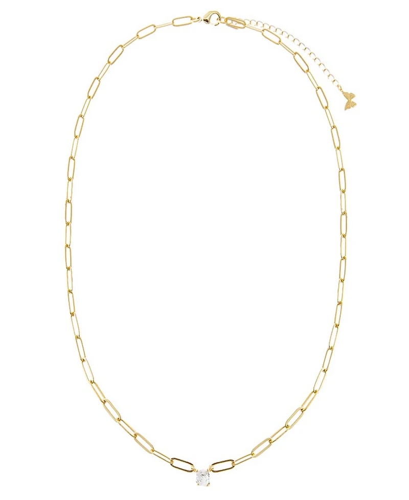 By Adina Eden Cubic Zirconia Solitaire Four Prong Paperclip Necklace