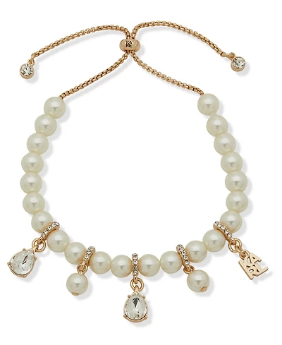 Karl Lagerfeld Paris Imitation Pearl Logo Charm Slider Bracelet