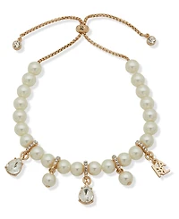 Karl Lagerfeld Paris Imitation Pearl Logo Charm Slider Bracelet