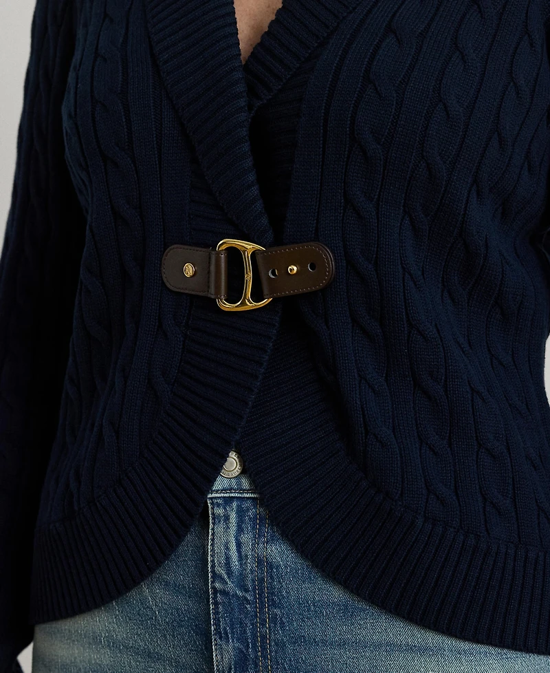 Lauren Ralph Plus Cotton Ribbed Shawl-Collar Cardigan Top