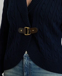 Lauren Ralph Plus Cotton Ribbed Shawl-Collar Cardigan Top