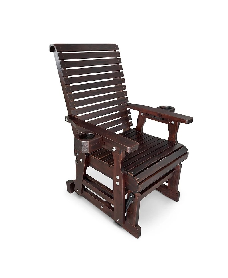 Mega Casa Patio Glider with Cup Holders, High Roll Back and Deep Contoured Seat, Heavy Duty 600 Lbs (1-Seater)