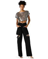 Steve Madden Women's Ayla Relaxed Fit High Rise Ankle Jeans