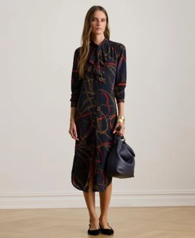 Lauren Ralph Lauren Womens Printed Tie Neck Shirt Dress