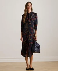 Lauren Ralph Lauren Womens Printed Tie Neck Shirt Dress