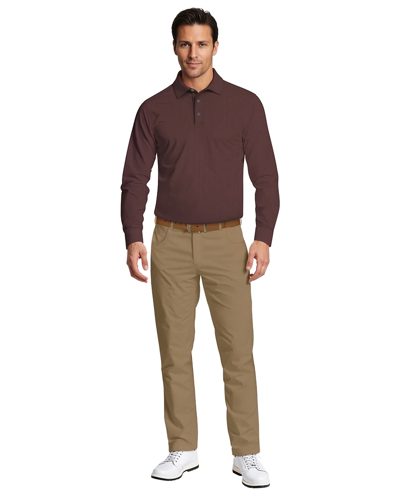 Pga Tour Men's Houndstooth Pattern Long-Sleeve Golf Polo Shirt
