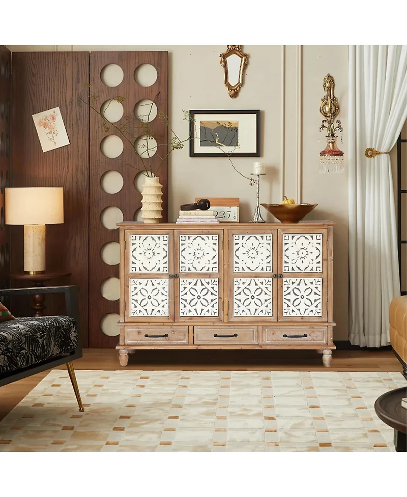 Casainc 59" Chic Natural Wood Accent Storage Cabinet with 4 Doord 3 drawers