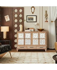 Casainc 59" Chic Natural Wood Accent Storage Cabinet with 4 Doord 3 drawers