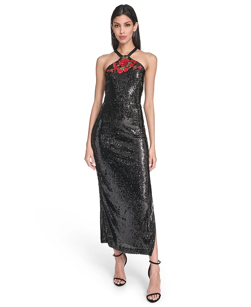 Eliza J Women's Social Sequined Halter Neck Dress