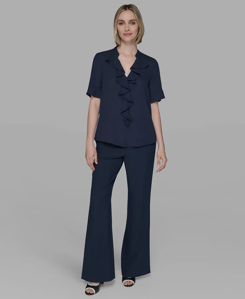 Karl Lagerfeld Paris Women's V-Neck Ruffle Front Top