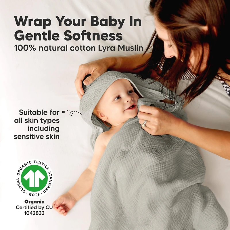 KeaBabies 2pk Lyra Muslin Baby Towels with Hoods for Girl, Boy, Soft, Absorbent, Cotton Hooded Baby Bath Towels