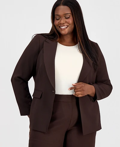 Tahari Asl Plus One-Button Long-Sleeve Blazer