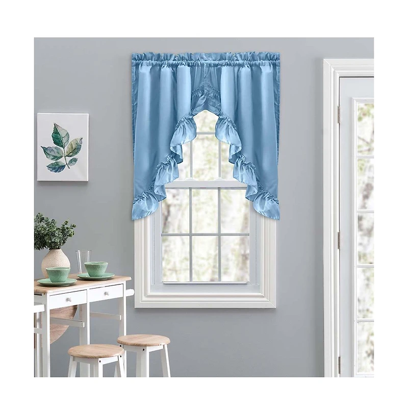 Ellis Stacey 1.5" Rod Pocket High Quality Fabric Solid Color Window Ruffled Swag 60"x38" Slate