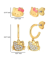 Hello Kitty Earring Set, 2-Pair, Gold-Tone Studs & Pave Dangle Hoops