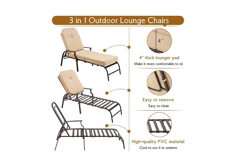 Aecojoy Adjustable Outdoor Chaise Lounge Chair Patio Recliner