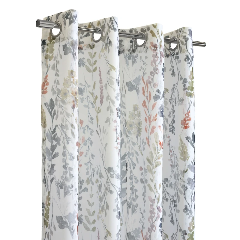 Habitat 100% Polyester Audrey Sheer Grommet Floral Faux Linen Curtain Panel