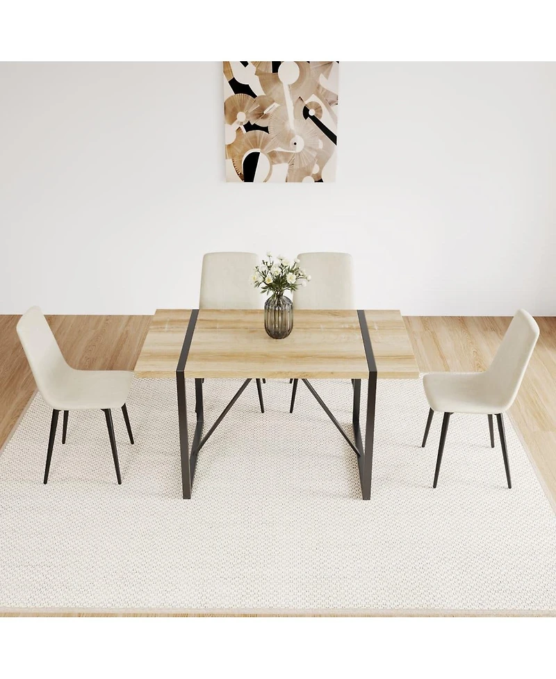 Maison Boucle 5-Piece Modern Dining Table Set, 55" Mid-Century Kitchen with Upholstered Chairs, Wood & Metal Room Set for 4