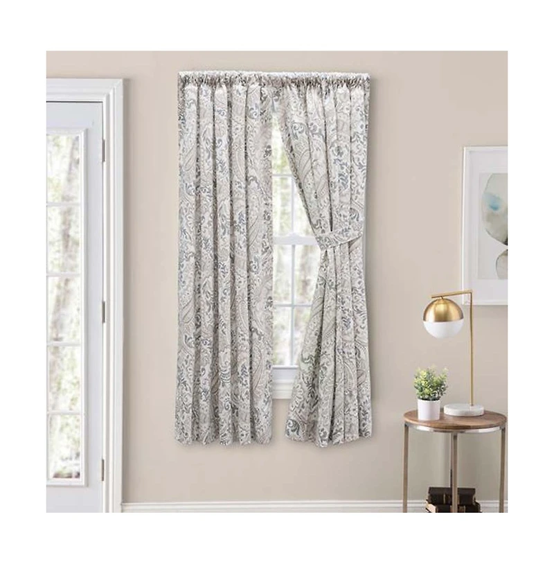 Ellis Shannon Printed Paisley Pattern on Cotton Fabric Tailored Pairs 3" Rod Pocket 100"x72" Natural