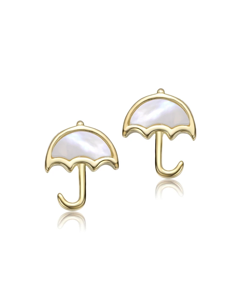 GiGiGirl 14K Gold Plated with White Mother Of Pearl Umbrella Design Stud Earrings For Kids