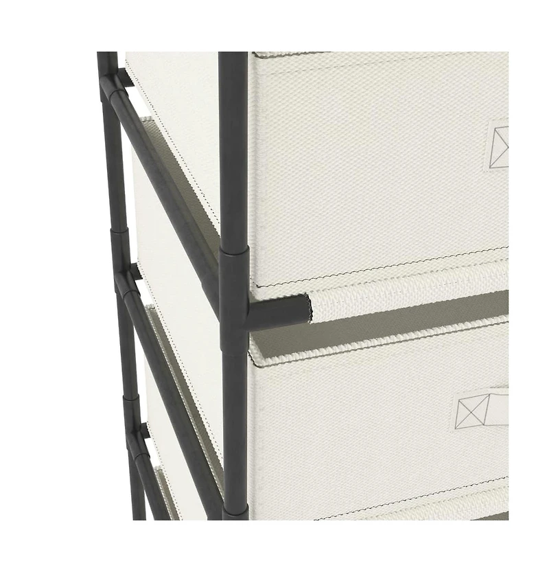 Storage Rack with 4 Fabric Baskets Steel Cream