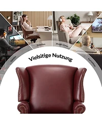 Helmuth Genuine Leather Armchair with Solid Wood Legs