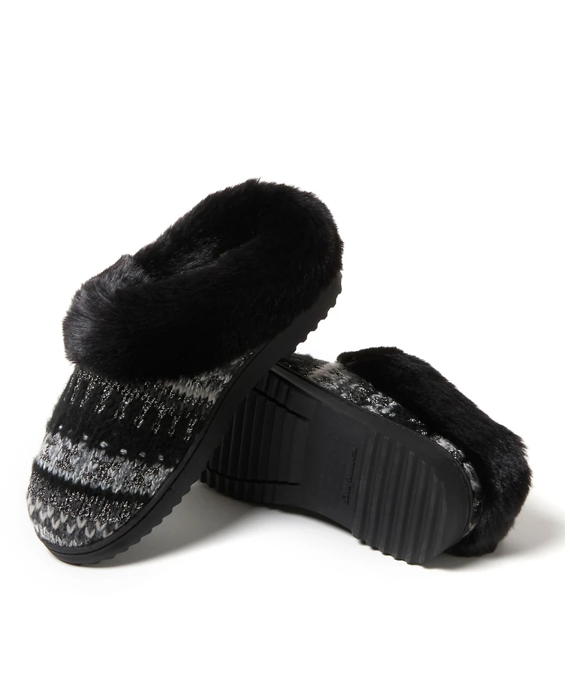 Dearfoams Women's Hannah Festive Knit Clog House Shoe Slipper