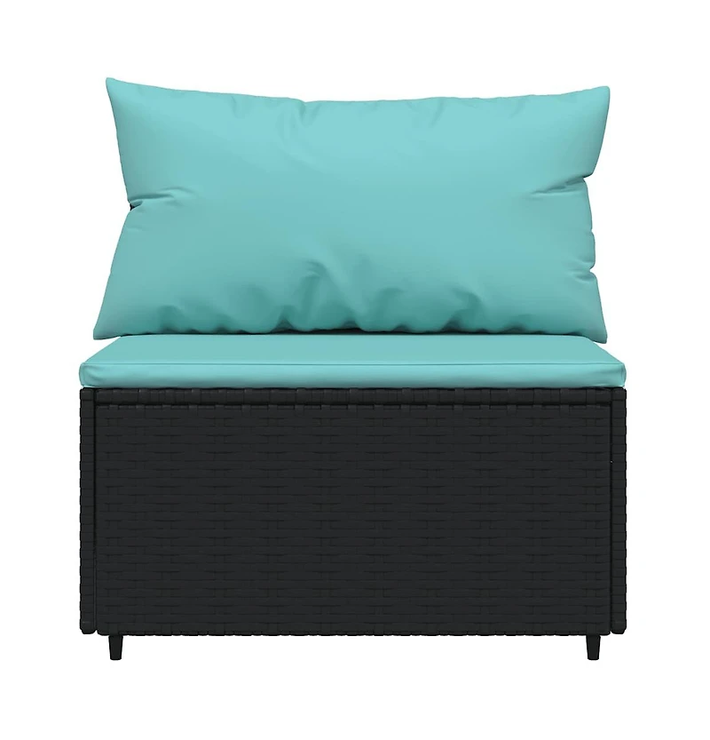 4 Piece Patio Lounge Set with Cushions Black Poly Rattan