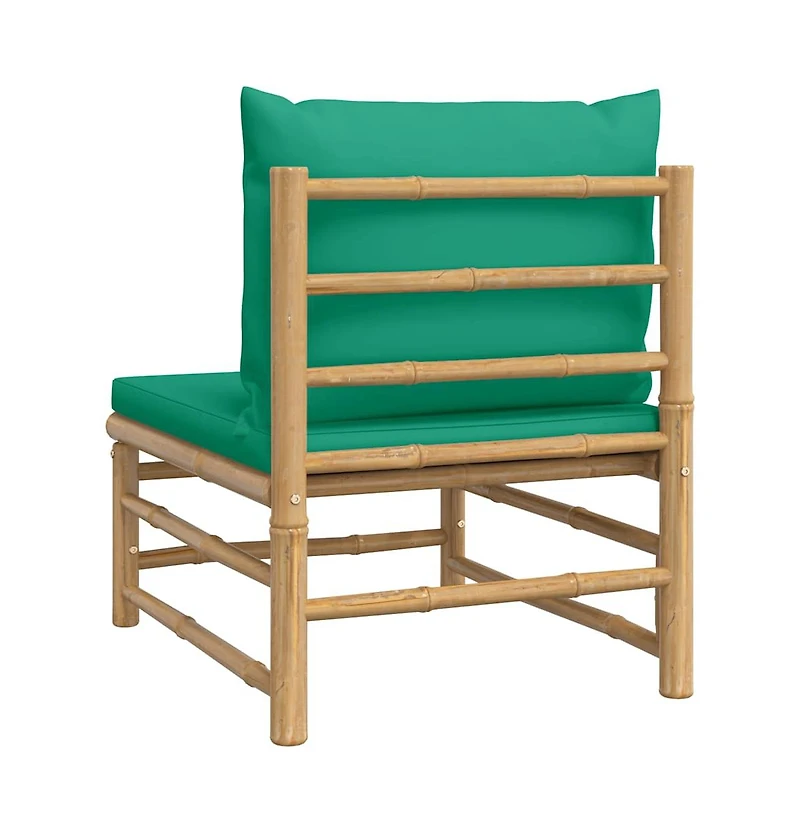 vidaXL Patio Middle Sofa with Green Cushions Bamboo