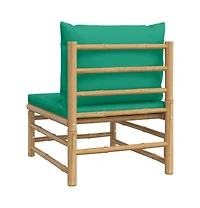 vidaXL Patio Middle Sofa with Green Cushions Bamboo
