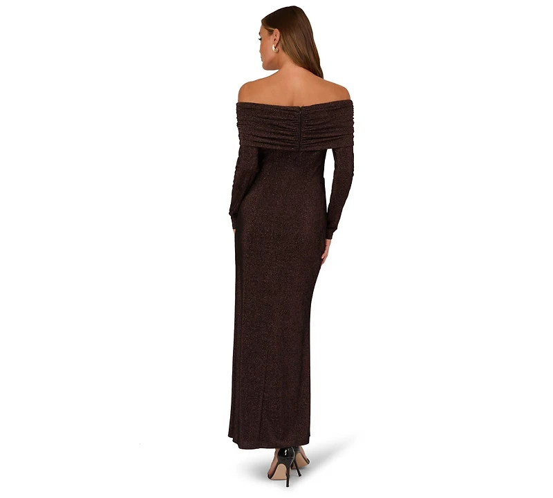 Adrianna Papell Women's Off-The-Shoulder Long Sleeve Maxi Dress