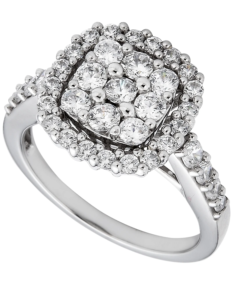 Macy's Diamond Cushion Shape Halo Cluster Ring (1-3/8 ct. t.w.) in 14k White Gold