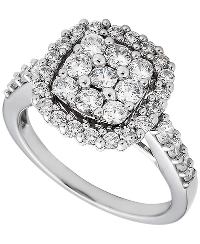 Macy's Diamond Cushion Shape Halo Cluster Ring (1-3/8 ct. t.w.) in 14k White Gold
