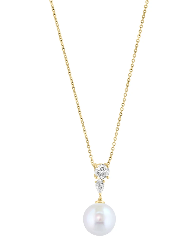 Effy Collection Freshwater Pearl (11mm) and Lab-Grown White Diamond (5/8 ct. t.w.) Pendant Necklace in 14k Yellow Gold