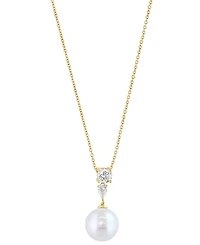 Effy Collection Freshwater Pearl (11mm) and Lab-Grown White Diamond (5/8 ct. t.w.) Pendant Necklace in 14k Yellow Gold