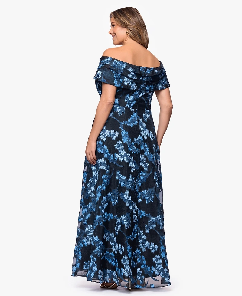 Betsy & Adam Plus Off-The-Shoulder Long Dress