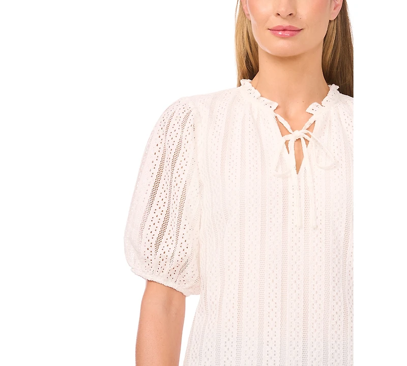 CeCe Women's Tie Neck Short-Sleeve Crop Top