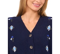 CeCe Women's Flower Embroidery Long-Sleeve Cardigan Sweater