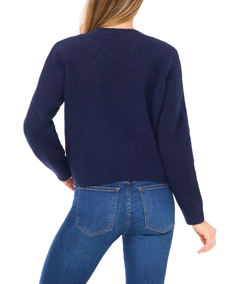 CeCe Women's Flower Embroidery Long-Sleeve Cardigan Sweater