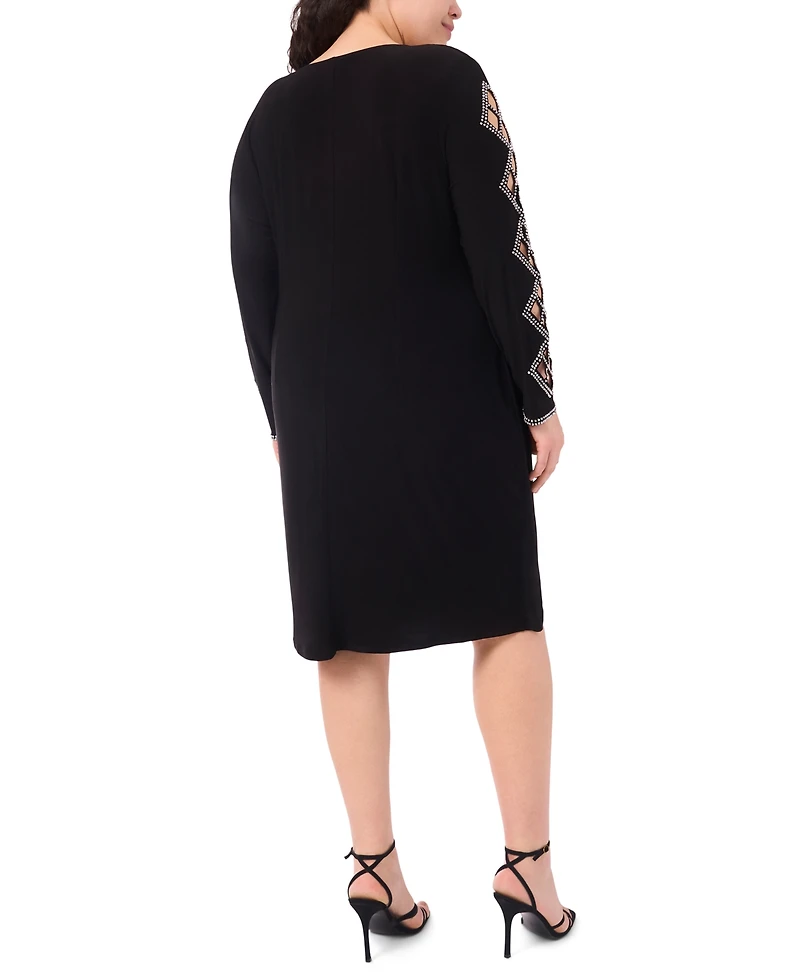 Msk Plus Faraj Sleeve Faux Wrap V-Neck Dress