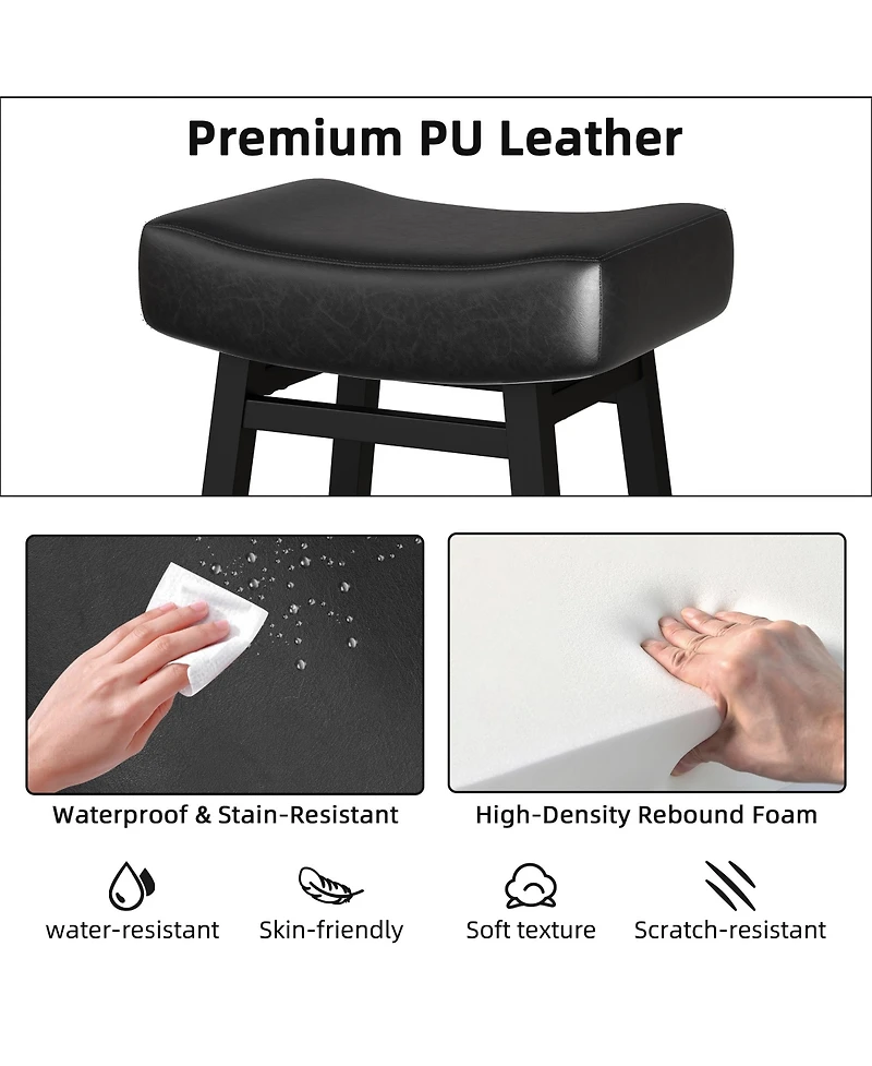 Dyhome 24 Inches Bar Stools Set of 3, Saddle Kitchen with Pu Leather Cushion Counter Height Barstools for Dining Cafe