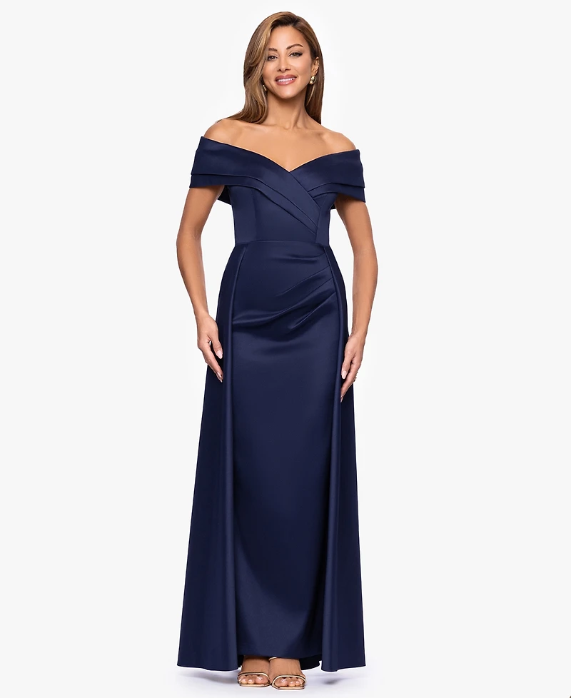 Xscape Women's Sweetheart Neck Double Collar Draped Long Dress