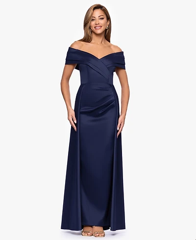 Xscape Women's Sweetheart Neck Double Collar Draped Long Dress