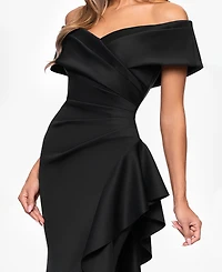 Xscape Women's Sweetheart Neck Side Ruffle Off-The-Shoulder Long Dress