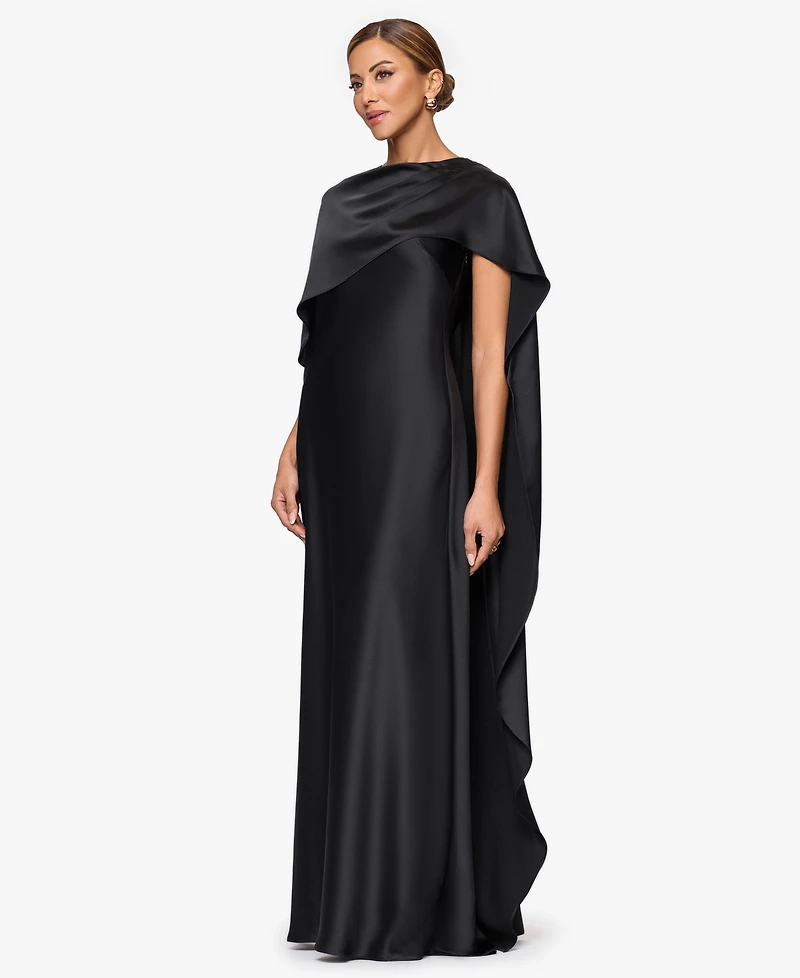 Xscape Women's Long Satin Boat Neck Dress