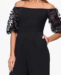 Xscape Women's Off-The-Shoulder Ruched Side Floral Jumpsuit