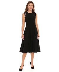 London Times Women's Fit And Flare Grommet Detailed Midi Dress