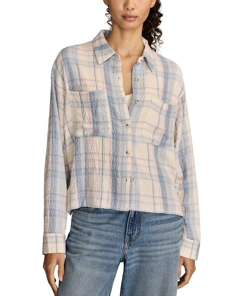 Lucky Brand Women's Cropped Plaid Drapey Long-Sleeve Shirt