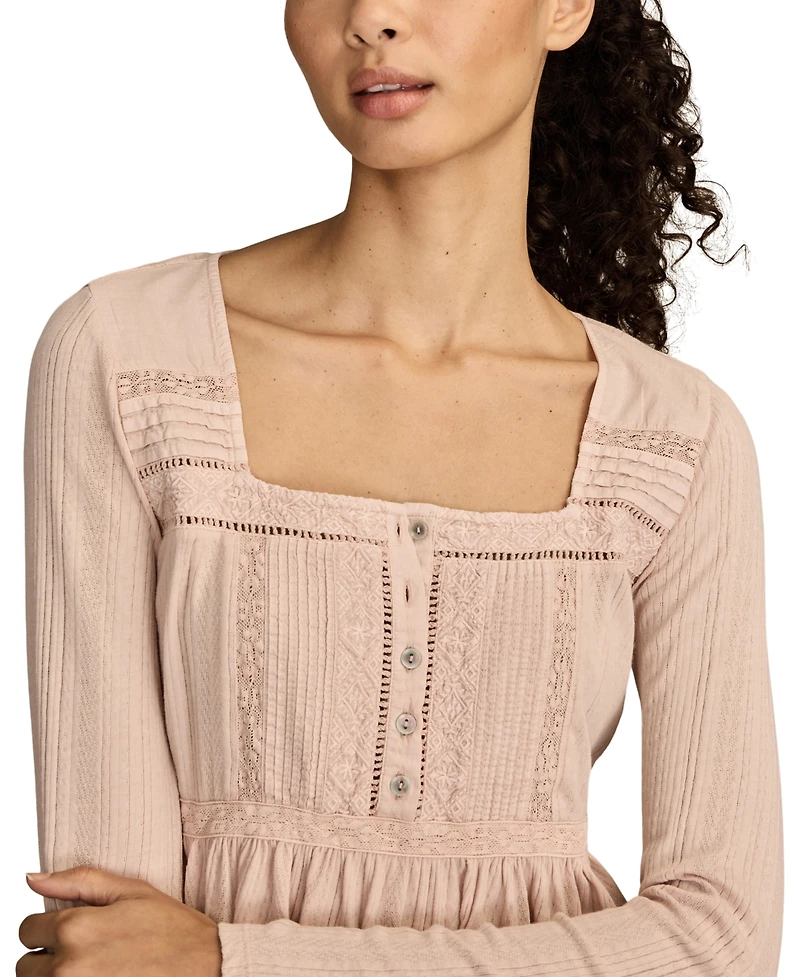 Lucky Brand Women's Embroidered Peplum Long-Sleeve Top