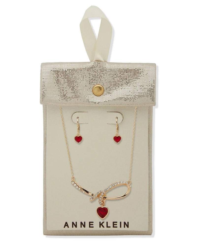 Anne Klein 2-Piece Multi-Stone Heart Knot Pendant Necklace and Earrings Set