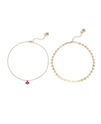 Betsey Johnson Red Love Spell Heart Lips Choker Necklace Set